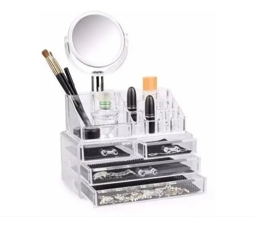 Imagen 1 de 5 de Cosmetiquero Acrílico Organizador De Maquillaje Con Espejo