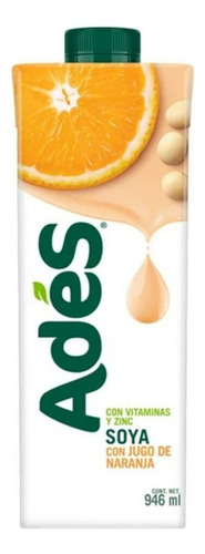3 Pzas Alimento Bebida De Soya Ades Sabor Naranja 946 Ml