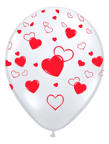 10 Globos Latex Blanco Corazones San Valentín Enamorados