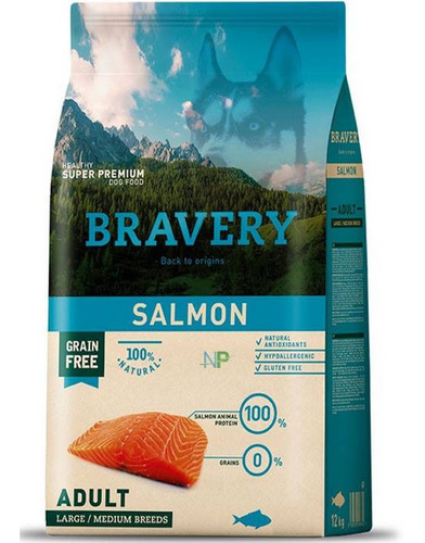 Alimento Perro Bravery Salmón Adulto Large Medium 4kg. Np