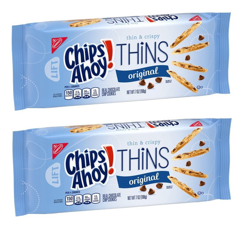 Pack 2 Galletas Chips Ahoy Thins Original 198g Importadas