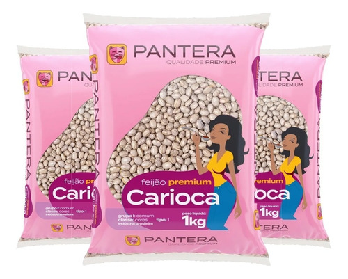 Imagem 1 de 5 de Kit 03 Feijão Carioca Premium Pacote 1kg Tipo 1 Pantera