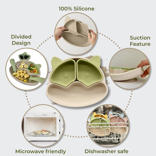 Placa Dividida De Silicona Con Cuchara Y Horquilla Para Con