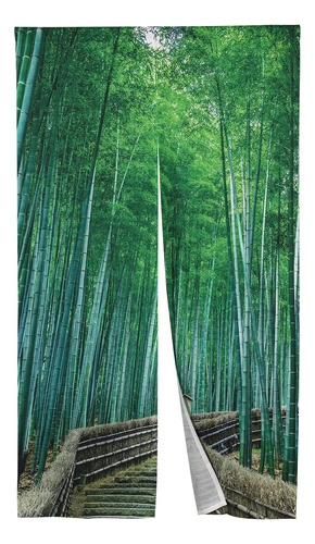 Cortina Japonesa Noren Para Puerta, Diseno De Bosque De Bamb