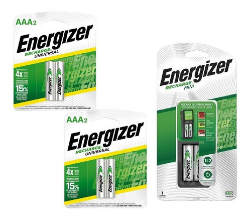 Cargador De Pilas Mini Energizer + 4 Pilas Aaa