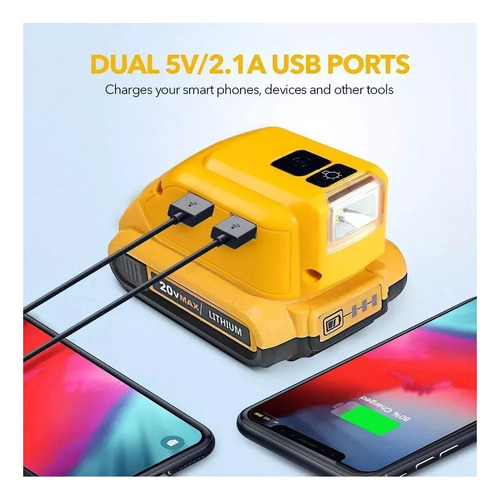 Adaptador De Bateria Dewalt, Dcb090, Com Luz De 20v