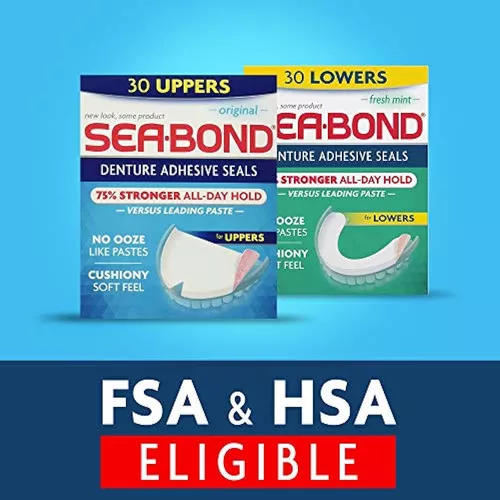 Sea Bond Secure Denture Adhesive Seals, Original Uppers, -Free,  All-Day-Hold