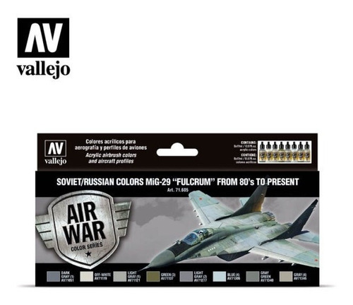 Conjunto Vallejo 71605: pintar aviões russos soviéticos em 8 cores