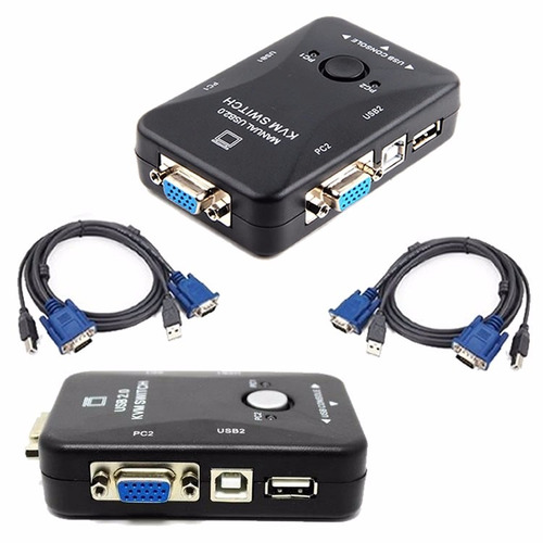 Switch Kvm Vga Usb 2x1 Puerto Para Impresora Con Cables