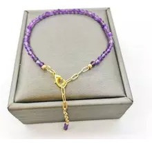 Pulsera De Amatista Facetada Para Mujer, Cadena De Oro De 14