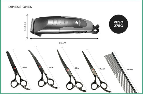 Kit Máquina De Cortar Pelo Perros + Set De 4 Tijeras Azul