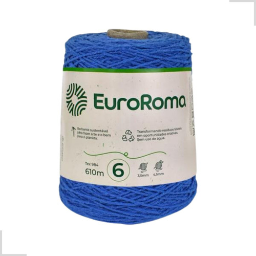 Barbante Euroroma 610m Fio 6 Eurofios Diversas Cores Crochê Cor Azul Royal