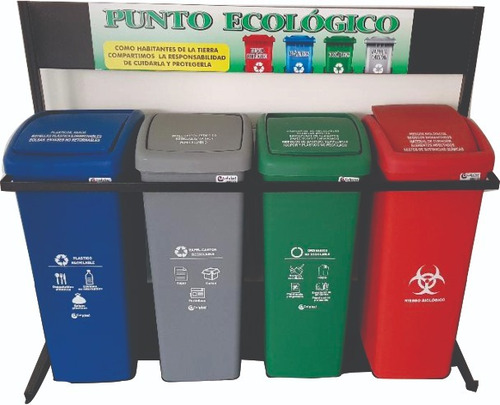 Punto Ecologico  55  Litros Tapa Vaiven Set De 4 Piezas