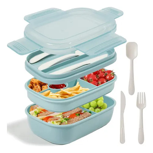Box Lunch 3 Niveles Topper 1900ml Fiambrera Con Cubiertos