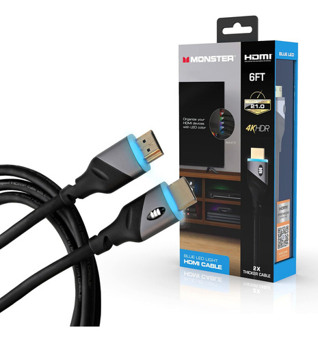 Monster 6ft Speed ??4k Hdr Hdmi Cable Con Led Azul Incorpora