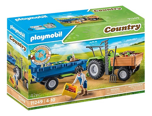 Figura Armable Playmobil Country 71249 Tractor Con Remolque 42 Piezas 3+