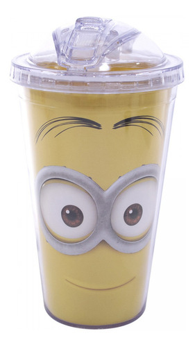 Copo De Plástico Com Canudo 450ml Minions 2 Olhos Stuart