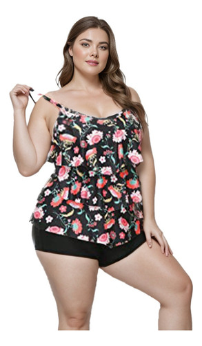 Traje De Baño Tallas Extras Plus Tankini Blusa Moda Delgado