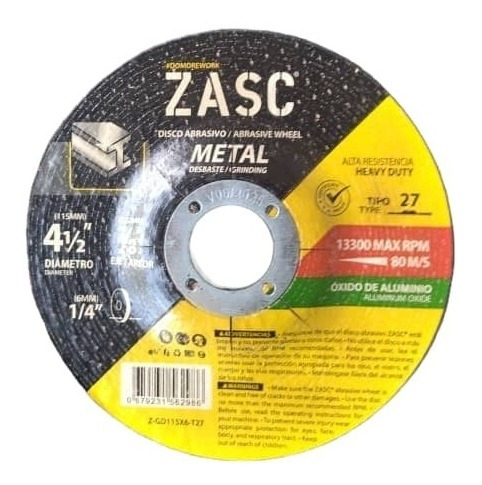 Disco De Desbaste Para Esmerilar Metal 4-1/2 Marca Zasc