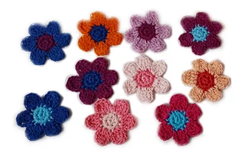 Pack X 200 Flores Tejidas Crochet Apliques 6 Pétalos