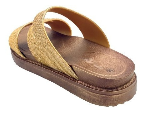 Sandalias Chinelas Mujer Plataformas Livianas Brillo Oro