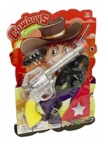 Set Cowboys Revolver 28cm. Cinto Mascara 9 Piezas En Blister