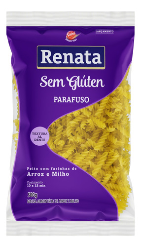 Macarrão de Milho e Arroz Parafuso sem Glúten Renata Pacote 500g