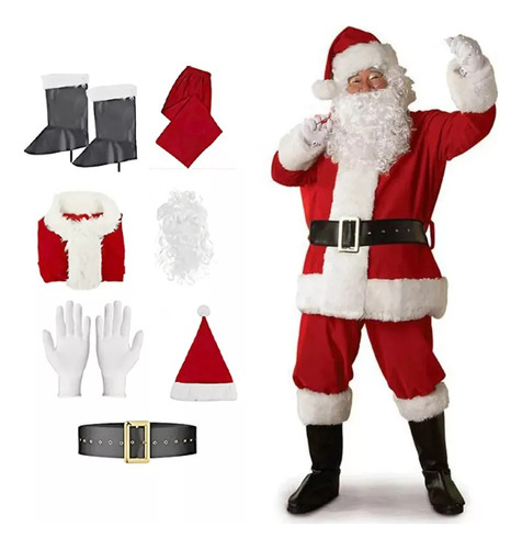 Disfraz Papá Noel 7 Piezas Gorro Barba Cinturón Guantes Tall