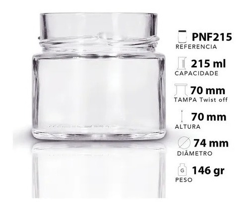 24 Potes De Vidro Pianezza 210ml Com Tampa Alta