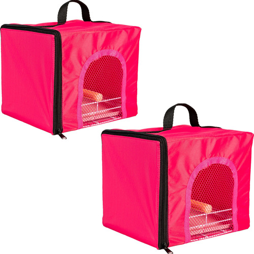 Kit 2 Bolsa Caixa Transporte Para Calopsita Pássaros Rosa