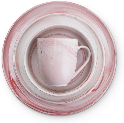 Vajilla Stone Lain 16 Pzs Porcelana Rosa Ondulado Redondo