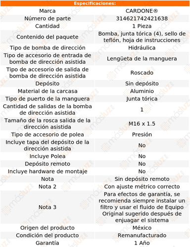 Bomba Dirección Licuadora S/depósito F-250 Hd 97 Reman (Reacondicionado)