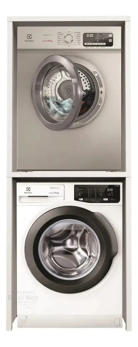 Balcão Torre Para Embutir Lava E Seca E Lava Louças Mdf Cor Branco