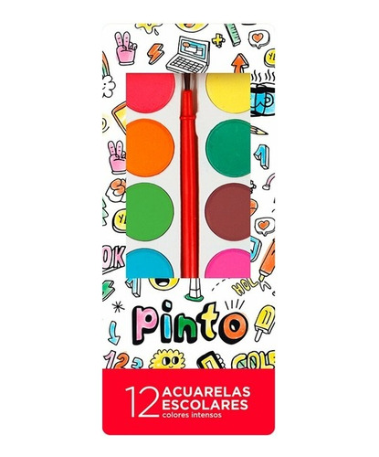 Kit Acuarelas Pinto X 12 Colores Escolares Estuche Filgo Byp