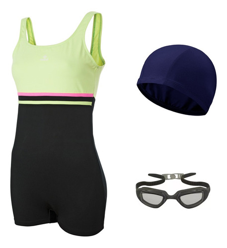 Malla Natacion C/ Piernas Mujer + Gorra + Antiparras Combo