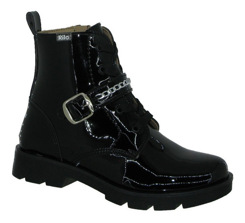 Botas Para Niña Con Hebilla Y Cordones Ct9852 - Negro Charol