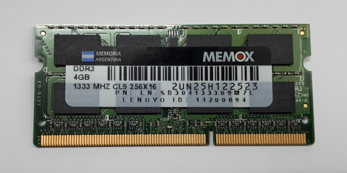 Memoria Ram Sodimm Memox 1.5v Ddr3 4gb 1333 Mhz Notebook