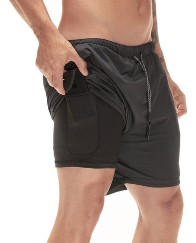 Short Gimnasio Licra Bolsillo  Licra Hombre 2 En 1