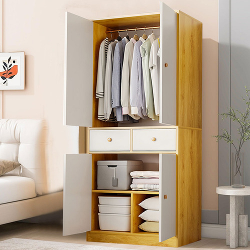 Closet Organizador Modernos Ropero Con 4 Puertas 2 Cajones Marrón Claro