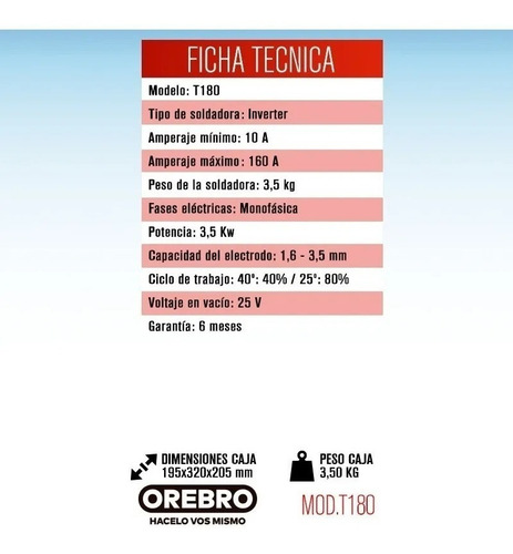 Soldadora Inverter Electrica 160 Amp Orebro + Pinzas Cepillo