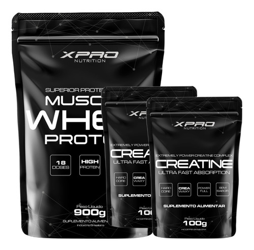 Kit Muscle Whey Protein 900gr Baunilha + Creatina  200gr XPRO Nutrition