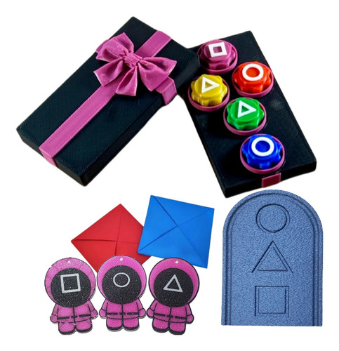 Kit Pentatlón Squid Game 2 Gonggi + Ddakji + Piedra + Jeji Estuche Rosado