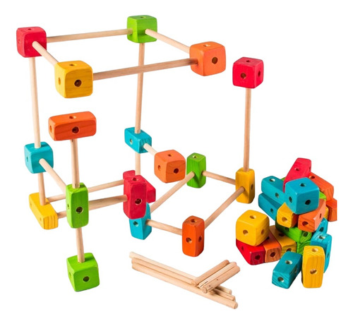 Juego De Construcción Madera Encastre Montessori Motricidad