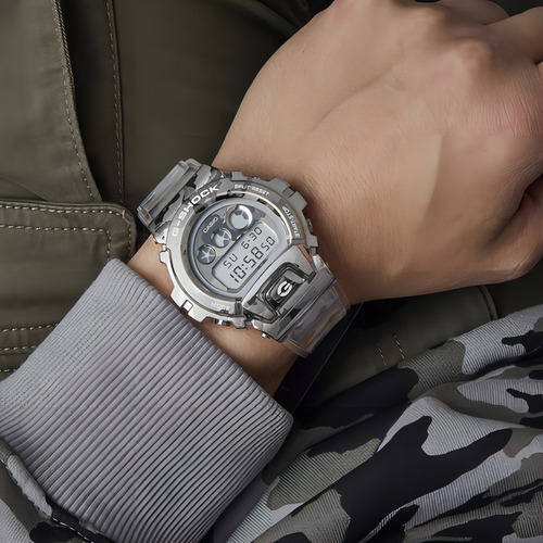 Reloj Casio G Shock Skel Camo 3 Dial Original Time Square Color De La Correa Transparente Color Del Bisel Metal Camuflaje Color Del Fondo Camuflaje Gris