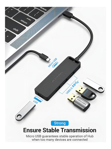 Hub Usb C Vention Multipuerto - 4 En 1 - Usb C A 4 Puertos Usb 3.0 - 5gbs - Premium - Teclado / Disco Rigido / Mouse / Pendrive / Impresora / Pc / Notebook / Para Macbook Thunderbolt / - Tgkbd