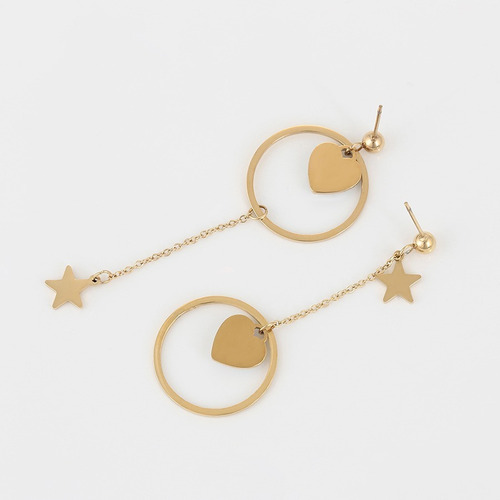 Imagen 7 de 8 de Aretes Estrella Corazon Swarovski Largos Dispar Oro 14k Lam
