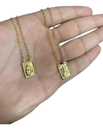 Escapulario de San Jorge y Jesús, chapado en oro de 18 quilates