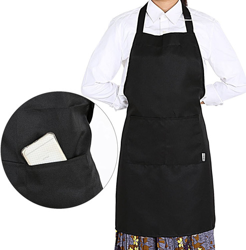 Delantal De Cocina Impermeable Con 2 Bolsillos Negro