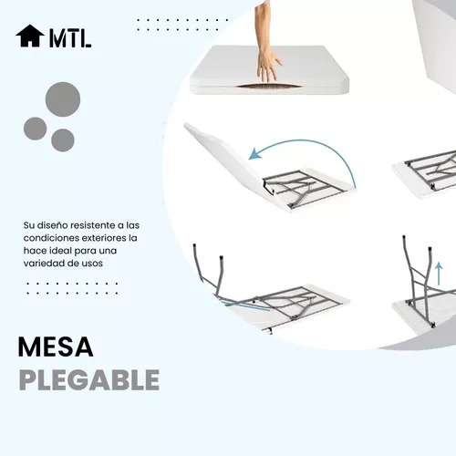 Mesa Mtl Plegable Rectangular 180 Cm Con 6 Sillas Plegables Para Interior Exterior Camping Eventos Jardin Patio Terrazas Diseño Resistente Portátil Facil De Guardar