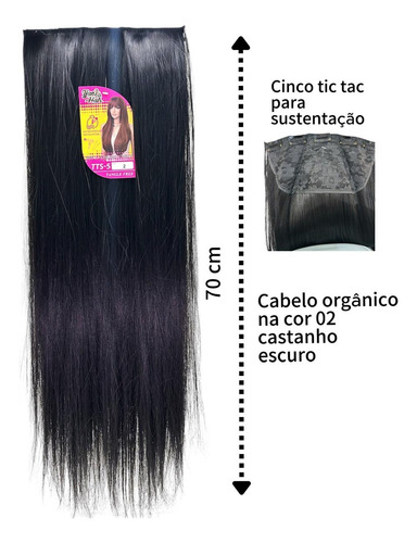 Apliques De Cabelo Tic Tac Fibra Orgânica 70cm Castanho Escuro #2
